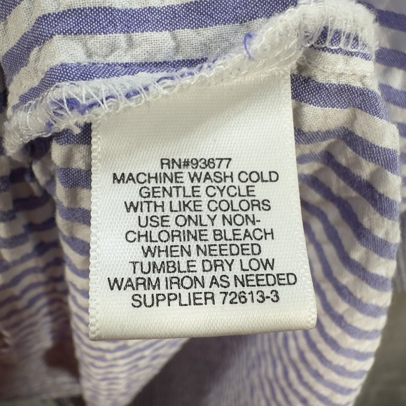 Liz Claiborne Seersucker Blouse Sz XXL Blue Stripe Bell Sleeve Peasant Resort - Picture 3 of 7